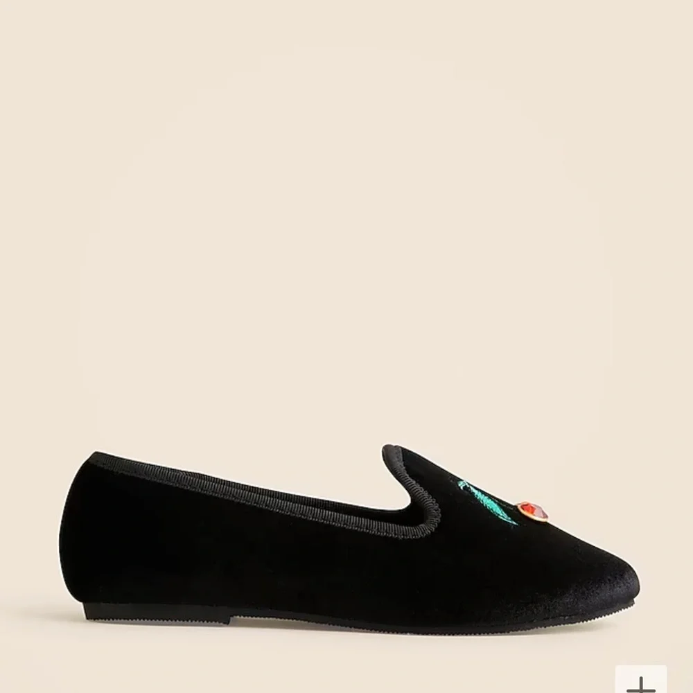 J. Crew Kids' embroidered-cherry velvet slip-on shoes